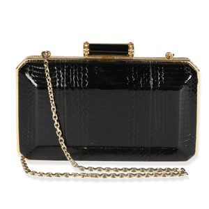 Judith Leiber Black Elaphe & Gold Crystal Solo Clutch